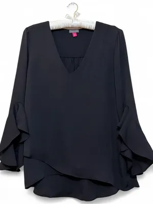 Vinci Camuto Women’s V-Neck 3/4 Sleeve Flutter Sleeve Black Blouse Size Large thumbnail 3