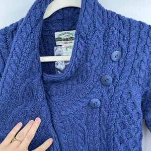aran crafts sweater women Cable Knit XXS 2XS Blue 100 Merino Wool Fisher Core thumbnail 5