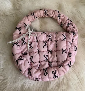 Boutique Pink Quilted Mini Tote with Pearl Bow Charm thumbnail 1