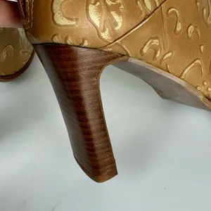 NEW Y2K Amanda Smith Leather Square Toe Heeled Boots Sz 6.5 Tan Floral thumbnail 13
