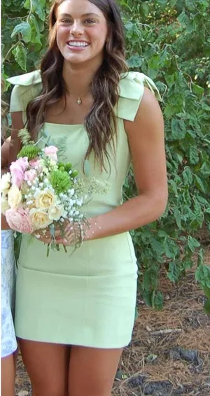 green mini dress bow sleeve thumbnail 1