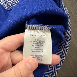 Tyler Boe Royal Blue & White Grecian Geometric Bell Sleeve‎ Sheath Dress Size S thumbnail 7