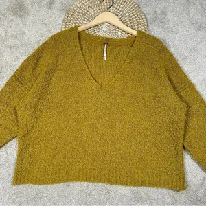 Free People Finders Keepers Sweater Boucle Knit V-Neck Slouchy Boho Moss Green M thumbnail 5