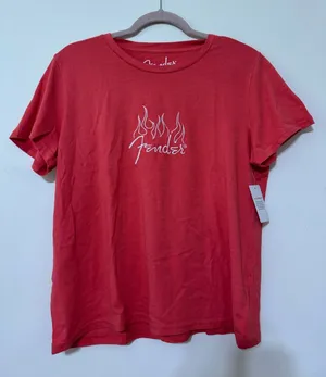 NWT Lucky Brand Fender Red Embroidered Tee with White Flame Logo thumbnail 1