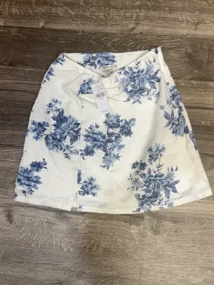 NWT American Eagle Blue Floral Cotton Linen Mini Skirt XXS thumbnail 2
