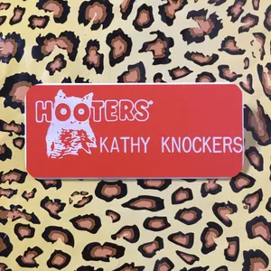 New Hooters Girl Uniform Name Tag “Kathy Knockers” Halloween Costume Accessory thumbnail 1