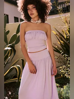 Free People Beach Serenity Midi Maxi Skirt Lilac Lavender Purple Size Medium thumbnail 2