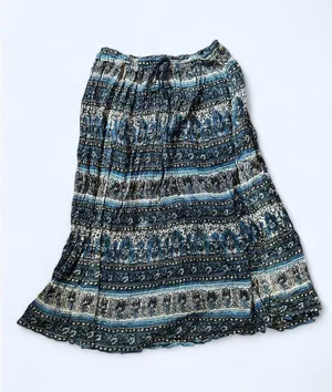 Vintage Y2K Blue Boho Indian Cotton Adjustable Drawstring Maxi Skirt One Size 💙 thumbnail 1