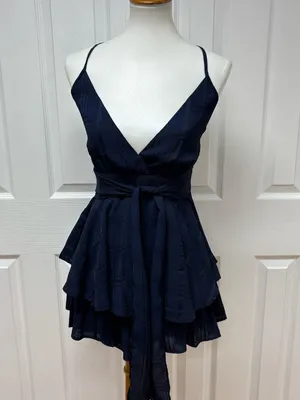 Polly Dress Theodora Navy Romper‎ With Plaid Print - Size 4. thumbnail 3
