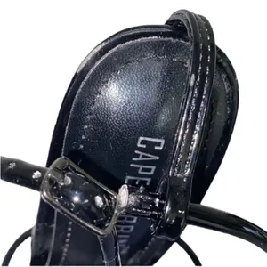 Cape Ribbon Black Strappy Stiletto Heels(Size 8M) thumbnail 6
