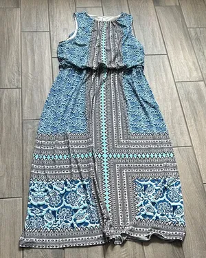 London Style Blue and White Paisley Maxi Dress thumbnail 1