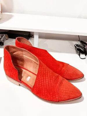 Free People Royale Leather D'Orsay Booties Orange Leather Flats Size 8 thumbnail 3