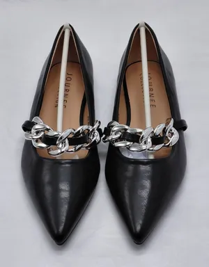 Journee Collection Metinaa Ballet Flats Womens 6.5 Black Chain Pointed Toe Shoes thumbnail 1