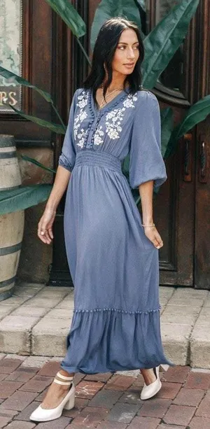 Bohemian Brunch Dress Blue Size L thumbnail 2