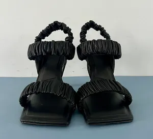 Vanya Scrunched Square Toe Black Leather Heels thumbnail 3