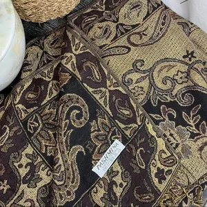 Pashmina Brown Tan & Black Brocade Print Rectangular Scarve thumbnail 5