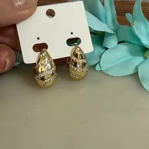 14K Gold Plated XP Teardrop Huggie Hoop Earrings Swirl Filigree Back thumbnail 3