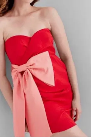 Strapless Red Mini Dress with Blush Bow thumbnail 1