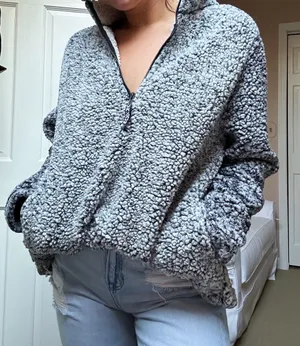 Gray Fuzzy Sherpa Pullover Size XL thumbnail 2
