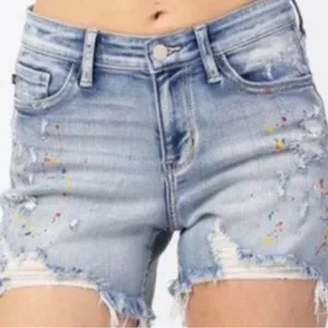 Judy Blue - Paint Spatter Distressed Jean Shorts - Light Blue thumbnail 2