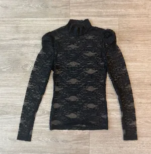 SHEIN Black Sheer Lace Mock Neck Long Sleeve Top, Size XS thumbnail 1