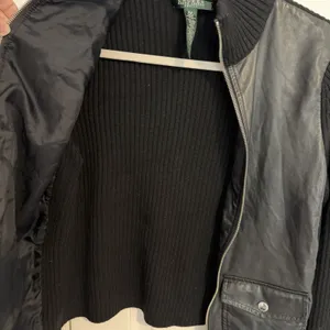VTG Lauren Ralph Lauren Motorcycle Jacket PM Leather/Merino Wool Black Y2K Biker thumbnail 8