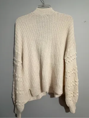 Madewell Cream Open-Front Pom-Pom Sleeve Cardigan thumbnail 7