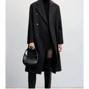 MANGO Double Breasted Pinstripe Long Wool Blend Coat Navy Dark Grey Women’s XXL thumbnail 12