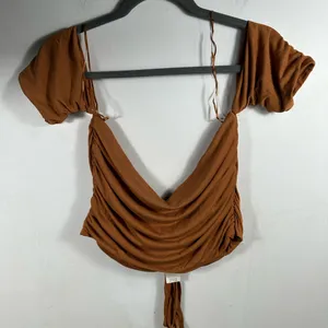 Anthropologie Sunday in Brooklyn Ruched Crop Top‎ L Brown Tie Front NWT $78 thumbnail 4