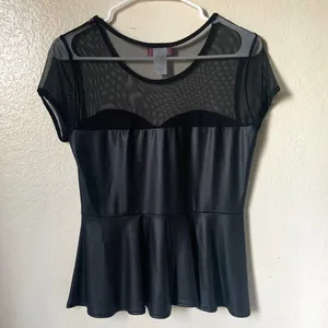Black Leather Peplum Top Size L thumbnail 2