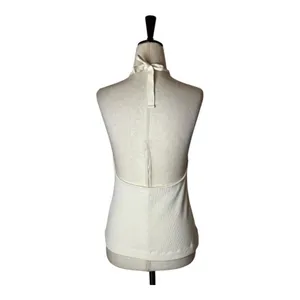 Oak + Fort Shirt Women Medium Ivory Ribbed Knit Tie Neck‎ Halter Top Streetwear thumbnail 2