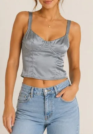 Peppermayo Women’s XS Silver Satin Corset Top Bustier Tank US 2 thumbnail 1