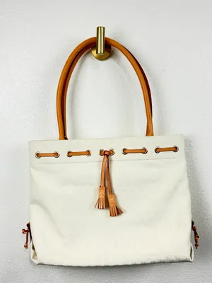 Dooney & Bourke NWOT Canvas Tote Bag with Tan Leather Handles Classic DB Tote thumbnail 2