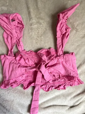 Altar'd State Pink Smocked Ruffle Crop Top thumbnail 2