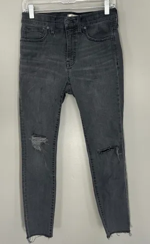 Madewell Skinny Jeans Women 28 Black Great 9 Inch High Rise Distressed Raw Hem thumbnail 1