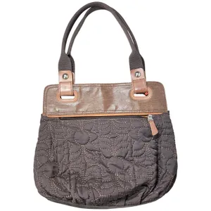 Fossil Key Per Quilted Brown‎ Leather Trim Tote Bag Key Charm thumbnail 2