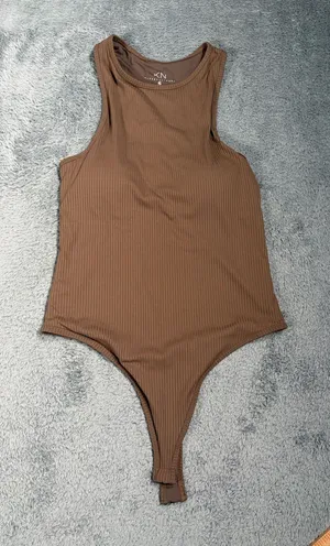 Klassy network Brown Ribbed Tank top bodysuit built in padding small thumbnail 1