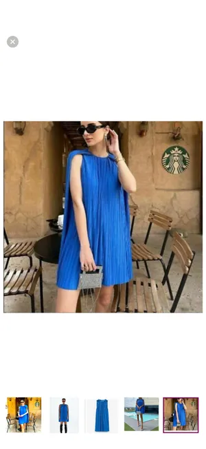 Zara Bright Blue Pleated Cape-Back Mini Dress thumbnail 2