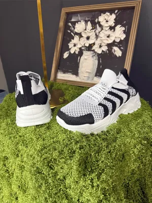 Knit Slip-On Athletic Sneakers in Black & White thumbnail 2
