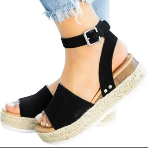 SheIn Womens Black Ankle Strap Espadrille Platform Sandals thumbnail 1