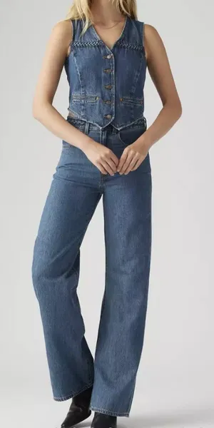New Levi's 28x32 Ribcage Wide Leg Braided Women's Jeans Big Yikes Dark Wash thumbnail 1