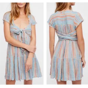 Free People One Maia Wrap Dress Women's Size Small Gauzy‎ Striped Flowy #K13-1 thumbnail 2
