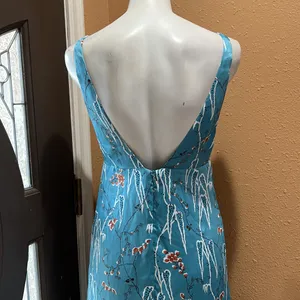 Zara light blue floral deep v neck dress thumbnail 8