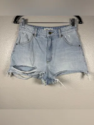 Rolla’s Duster High-Rise Light Blue Denim Distressed Shorts SZ:27 thumbnail 4