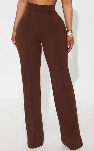 Nova Luxe Victoria High Waist Flare Leg Pants Brown 24GWY4478AB XS 35 Inseam thumbnail 1