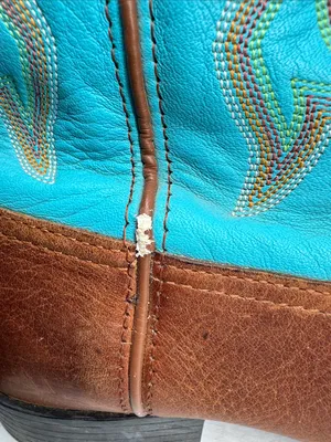 Tony Lama Brown Leather Cowboy Boots with Turquoise Shaft square toe cowgirl 10C thumbnail 10