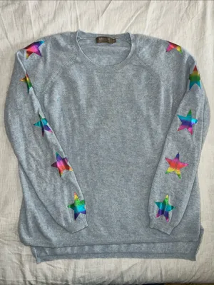 Brodie‎ 100% Cashmere Star Rainbow Sweater Size Medium Crewneck thumbnail 4