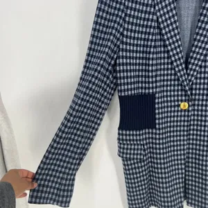 Cabi Checkup Blazer Jacket Womens Medium Navy‎ Blue Gingham Check Stretch Formal thumbnail 5