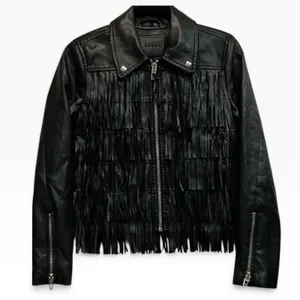NEW BLANKNYC Fringe Thrills & Frills Faux Leather Full‎ Zip Moto Jacket Black XS thumbnail 4