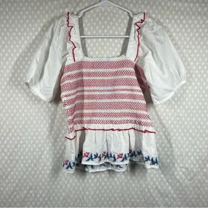 Draper James NWT‎ White Red Camellia Embroidered Peplum Top thumbnail 6